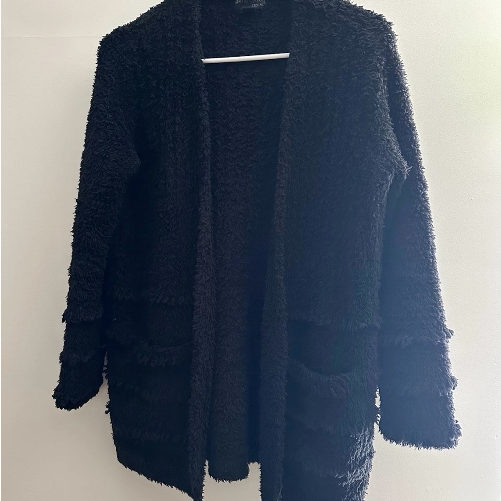 Barefoot Dreams CozyChic  Boardwalk Fringe Cardigan Black